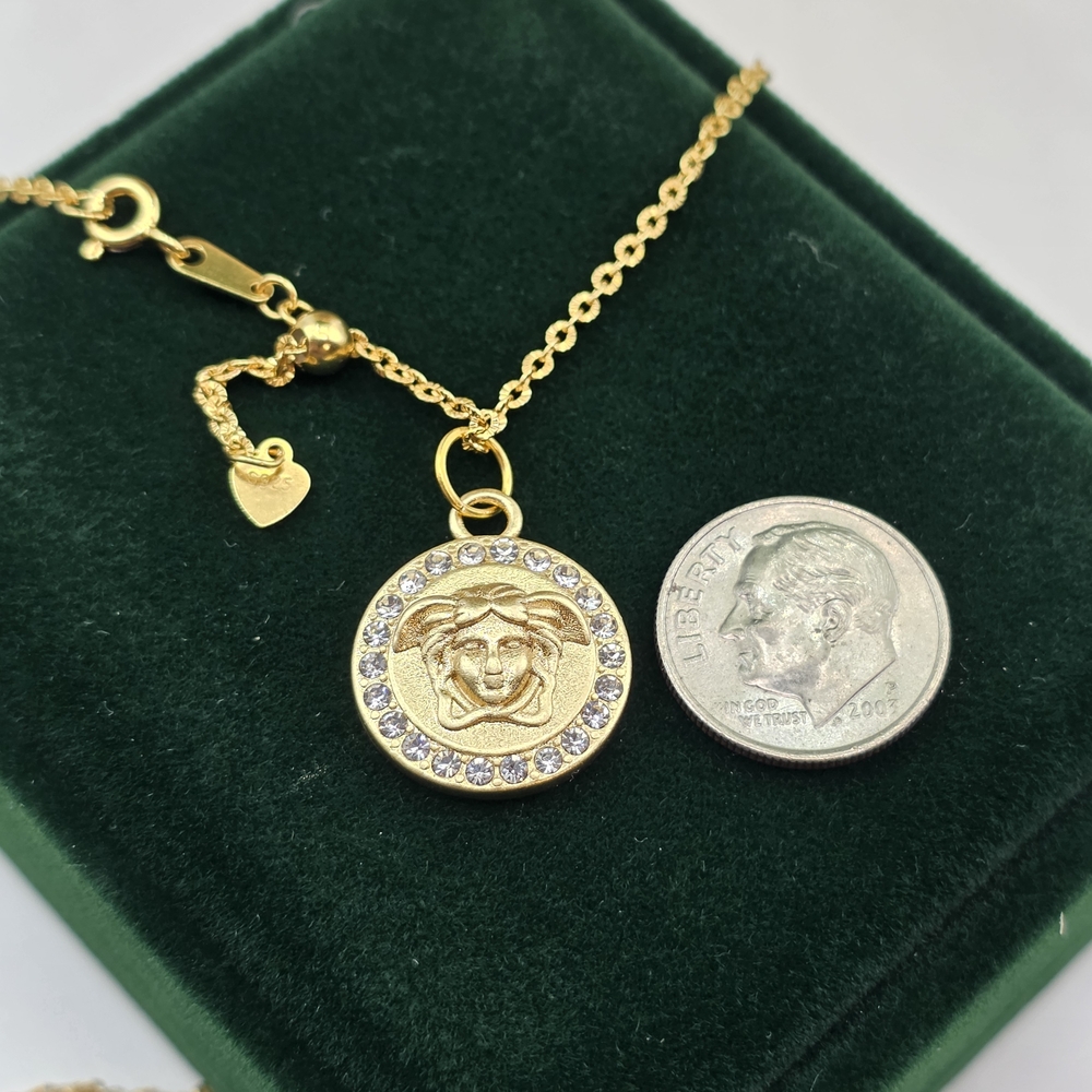 Versace Medusa Pendant with Crystal Accents. Gold Over S925 , 18' Chain.